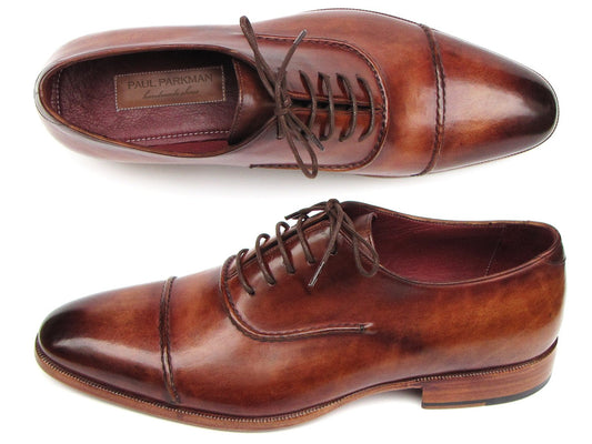 Paul Parkman Men’s Captoe Oxfords – Hand - Painted Brown Leather (ID077 - BRW) - Sukazo Prime